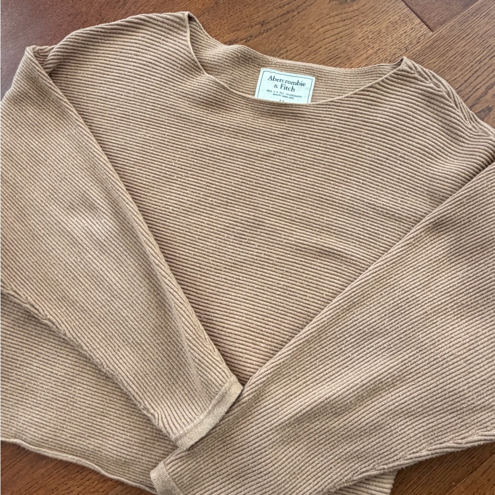 Y2K Abercrombie & Fitch Ribbed Cropped Sweater Beige Patch Tag Size M